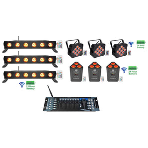 3 Rockville BEST PAR+BEST STRIP+ROCKWEDGE Wireless DMX Battery Lights+Controller