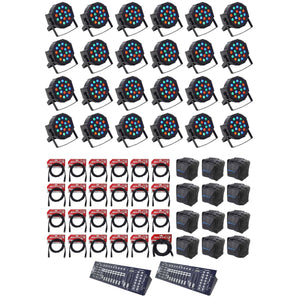 (24) FARENHEIT FHB-118 LED RGB DMX LED PAR Wash Lights+Controller+24) Cables+Bags