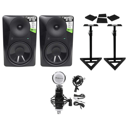 (2) MR824 8in Powered Studio Monitor Bundle with Adjustable Stands, Pads & Mic