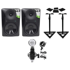 (2) Mackie MR824 8” 85 Watt Powered Studio Monitors+Condenser Mic+Stands+Pads