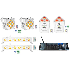 (2) Rockville BEST PAR+STRIP+WEDGE White Wireless DMX Battery Lights+Controller