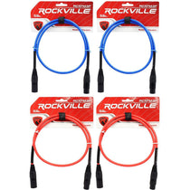 4 3' Female to Male REAN XLR Mic Cable (2 Red and 2 Blue)