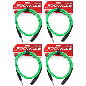 4 Rockville RCXFB6G Green 6' Female REAN XLR to 1/4'' TRS Balanced Cables OFC