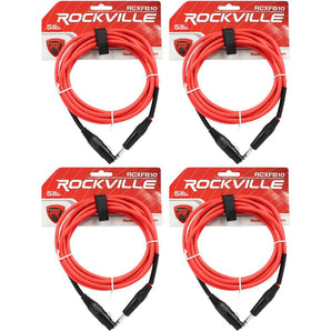 4 Rockville RCXFB10R Red 10' Female REAN XLR to 1/4'' TRS Balanced Cables OFC