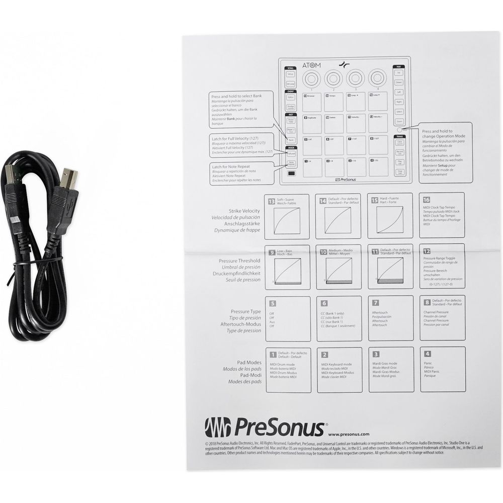 PRESONUS ATOM 16 Pad USB MIDI RGB DJ Controller+Studio One Software+Headphones