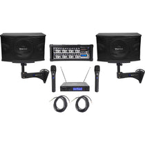 KPS10 10" Karaoke Speakers 2-Pack + RPM85 Powered Mixer + Wireless Mics Bundle