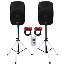 (2) SPGN158 15" Passive 1600W DJ PA Speakers + LED Stands + Remote + Cables