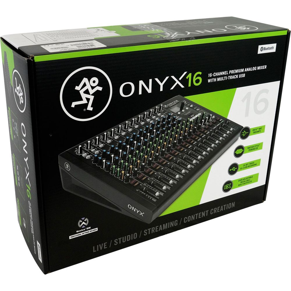 Mackie ONYX16 16-Channel Analog Mixer w/ Multi-Track USB/3-Band EQ+Bluetooth