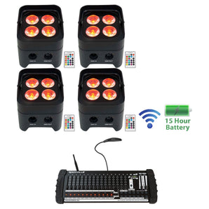 (4) Rockville BEST PAR 50 Battery Wash Lights Wireless DMX+384 Ch. Controller