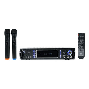 Rockville RPA70WBT 1000w 2-Ch Bluetooth Karaoke Amplifier/Mixer+Wireless Mics