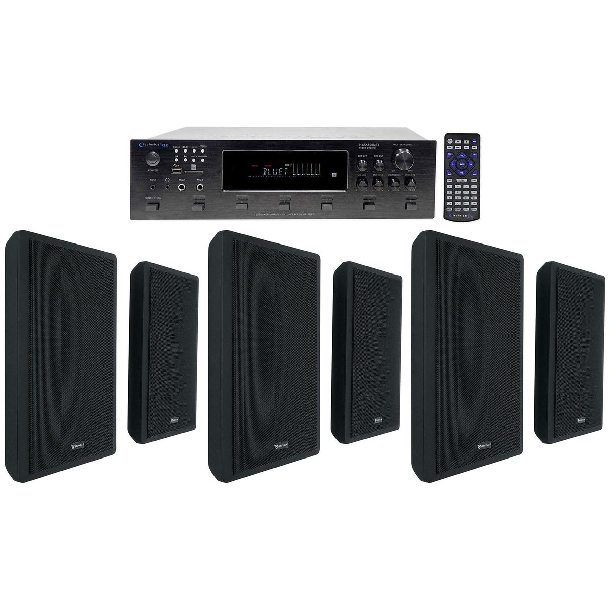6-Zone Receiver with (6) 5.25" Black Wall-Mount Speakers