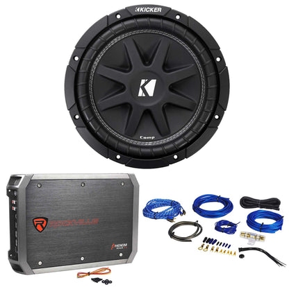 43C104 Comp 10 Inch Subwoofer + 2-Channel Amplifier + Amp Kit Bundle