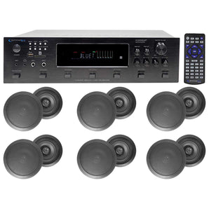 6000w 6) Zone, Home Theater Bluetooth Receiver+(12) Black 6.5" Ceiling Speakers