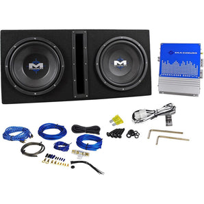 MTX Magnum MB210SP 800w Dual 10” Subwoofers+Vented Sub Box/Amp Package+Amp Kit