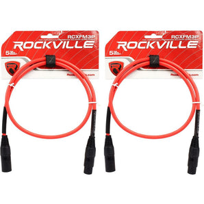 2 Rockville RCXFM3P-R Red 3' Female to Male REAN XLR Mic Cable 100% Copper