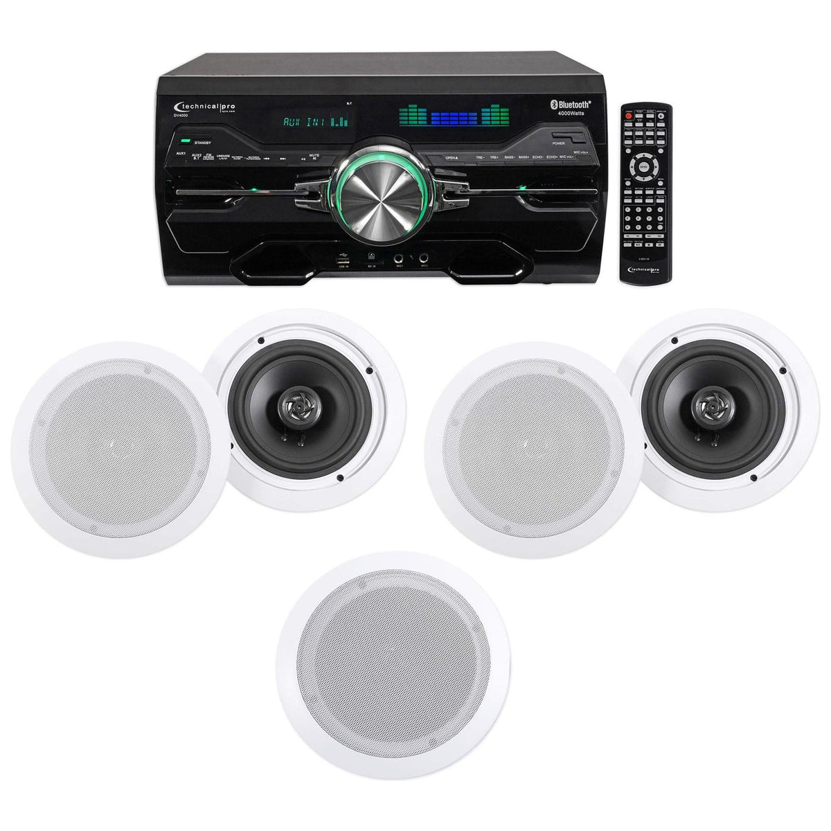 Technical Pro 4000W Home Theater DVD Receiver w/Bluetooth/USB & (6) 6.5" Speakers