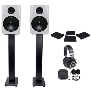 Pair Rockville APM8W 8" 500W Powered Studio Monitors+Stands+Pads+Headphones