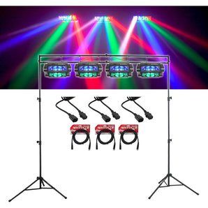 4) Rockville Spyder LED Beam Moving Head DMX DJ Party Lights+8 Ft. Truss System