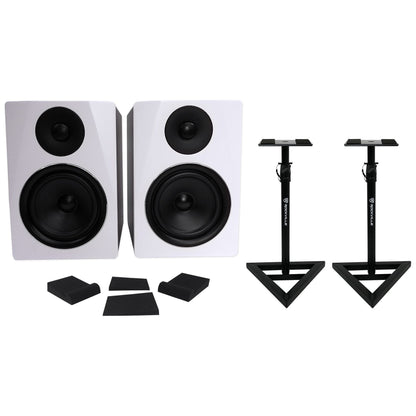 APM6W White Speakers + RVSM1 Stands + RRS190S Pads Bundle