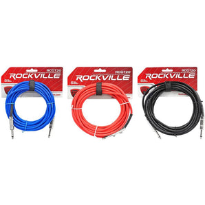 6 Rockville 20'  1/4" TS-1/4'' TS Guitar/Instrument Cable (3 Colors x2 of each)