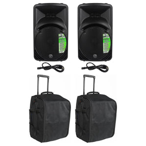 2 Mackie SRM450V3 SRM450-V3 1000w 12" Powered PA DJ Speakers+Rolling Travel Bags