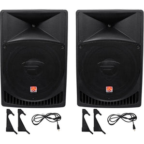 Pair Rockville Power Gig RPG15 15" Powered Active 2000 Watt 2-Way DJ PA Speakers