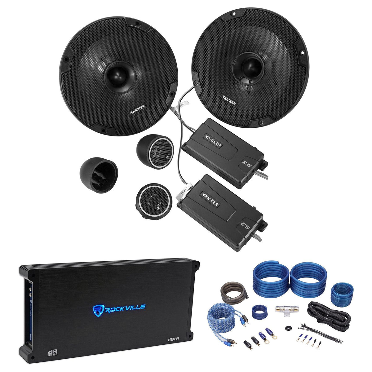 6.75" Component Speakers Plus 2-Channel Amplifier and Amp Wiring Kit