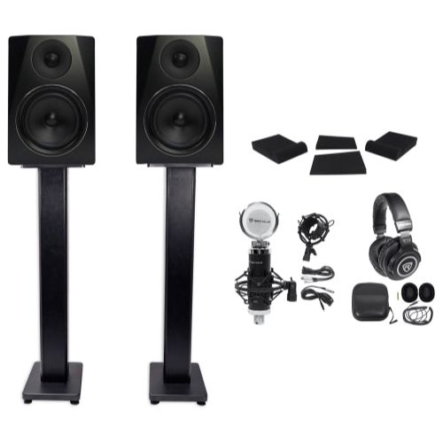 (2) APM6B 6.5" 350W Studio Monitors + Stands + Pads + Headphones + Mic