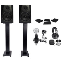 (2) APM6B 6.5" 350W Studio Monitors + Stands + Pads + Headphones + Mic