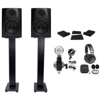 (2) APM6B 6.5" 350W Studio Monitors + Stands + Pads + Headphones + Mic