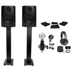 2) Rockville APM6B 6.5" 350w Powered Studio Monitors+Stands+Pads+Headphones+Mic