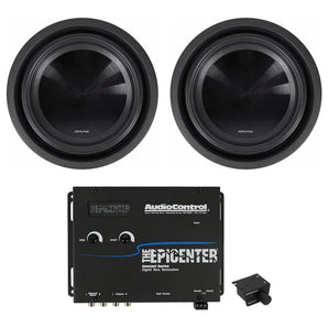 2) Alpine SWT-10S4 10" 1000W Shallow Slim Subwoofers+AudioControl Bass Processor