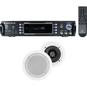Rockville Home Theater Bluetooth Receiver+(2) 5.25" White In-Ceiling Speakers