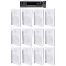 H12X500UBT 6-Zone Receiver + (12) White Slim Wall Speakers For Restaurant/Bar