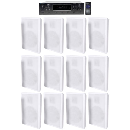 H12X500UBT 6-Zone Receiver + (12) White Slim Wall Speakers For Restaurant/Bar