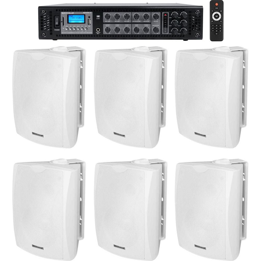 WET-6W White 6-Pack + RCS180-6 Amplifier Bundle