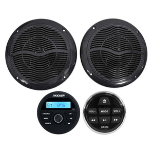 KICKER KMC2 Digital Media Receiver w/Bluetooth+Remote+(2) 6.5" Black Speakers