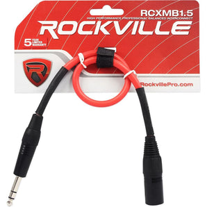 Rockville RCXMB1.5R 1.5' Male REAN XLR to 1/4'' TRS Cable Red 100% Copper