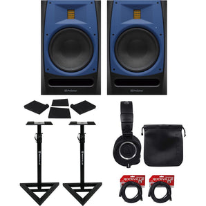 (2) Presonus R80 150w Active Powered 8" AMT Studio Monitors+Stands+Headphones