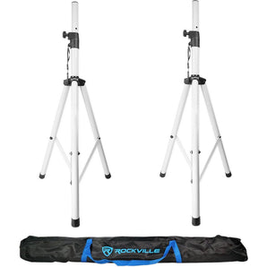 (2) Rockville White 15" PA DJ Speaker Cover Scrims+Stands 4 Wedding Church Club