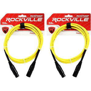 2 Rockville RCXFM6P-Y Yellow 6' Female to Male REAN XLR Mic Cables 100% Copper