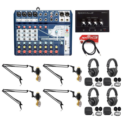 4-Person Podcast Recording Kit With Mics, Headphones, Boom Arms
