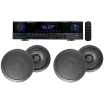 Rockville SINGMIX 5 Bluetooth Home Receiver Amp+(4) 6.5" Black Ceiling Speakers