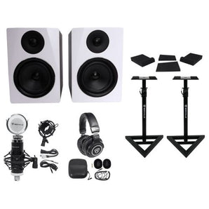 2) Rockville APM6W 6.5" 350w Powered Studio Monitors+Stands+Pads+Headphones+Mic