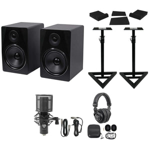 (2) Rockville APM8B 8" Powered USB Studio Monitors+Stands+Pads+Mic+Headphones