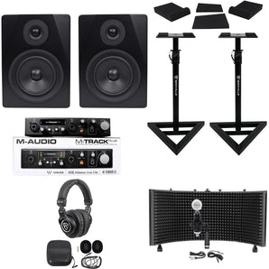 M-Audio M-TRACK PLUS 2Ch Recording Interface+Monitors+Headphones+Mic+Shield+Pads