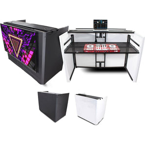 ProX XF-Mesa Media MK2 Façade Table Station incl TV Mount,White & Black Scrims