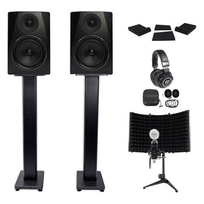(2) Rockville APM6B 6.5" Studio Monitors+36" Stands+Pads+Headphones+Mic+Shield