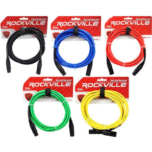 5 Rockville 10' Female to Male REAN XLR Mic Cable 100% Copper (5 Colors)