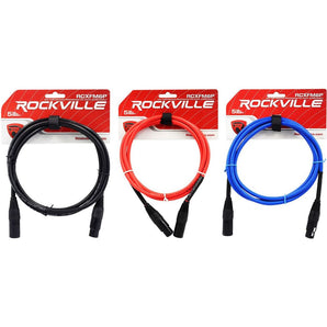 3 Rockville 6' Female to Male REAN XLR Mic Cable 100% Copper (3 Colors)